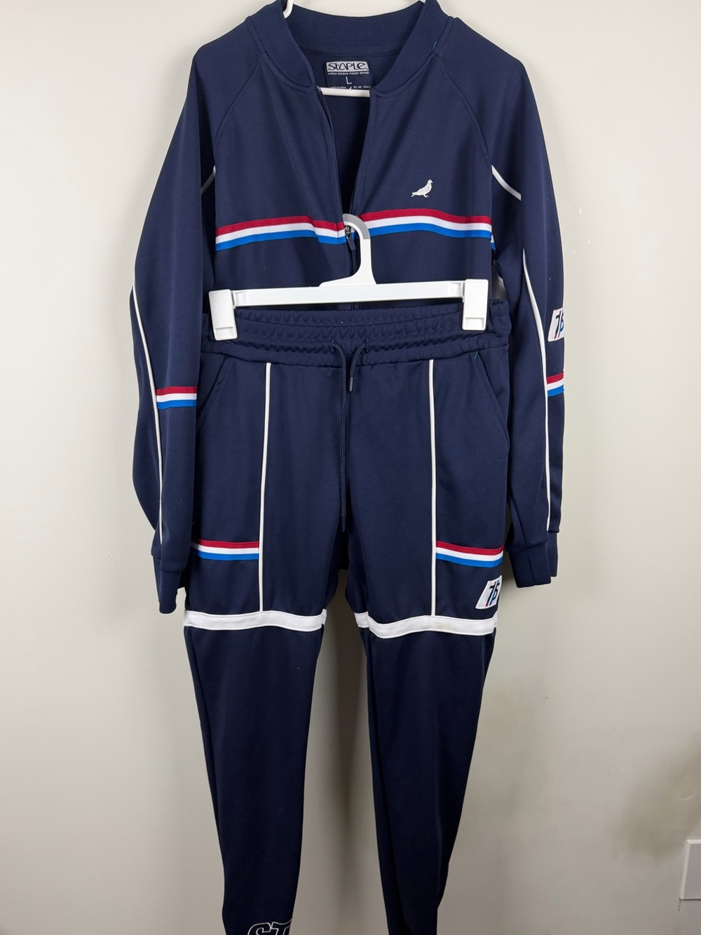 Staple Navy Track Jacket and Pants Set with Red & White Trim